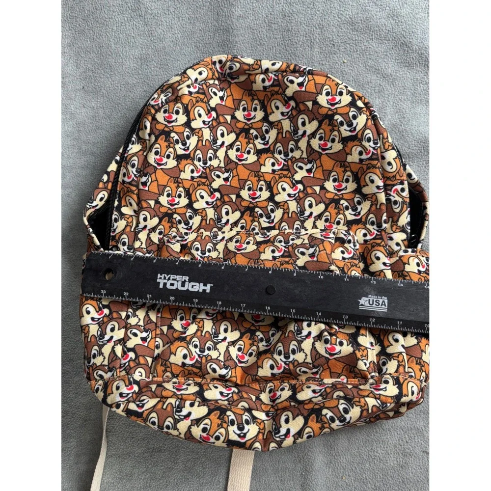Rare Disney Chip 'n Dale All Over Print Backpack Canvas Brown Tan Cream Bag